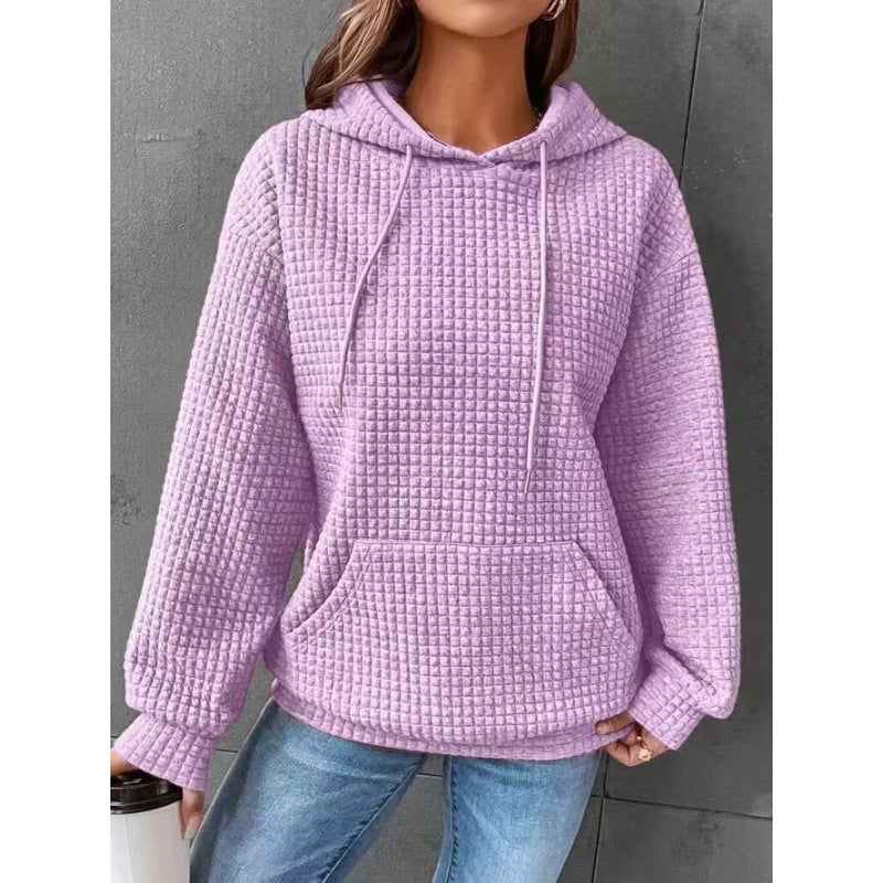 Damen Waffelpullover mit Kapuze und Kängurutasche Grau