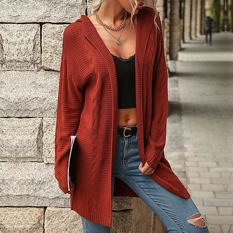 Damen Strickjacke Offene Front Strukturiert Beige - Eveloria