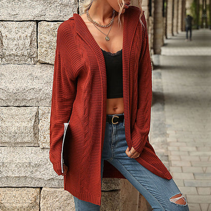 Damen Strickjacke Offene Front Strukturiert Beige - Eveloria