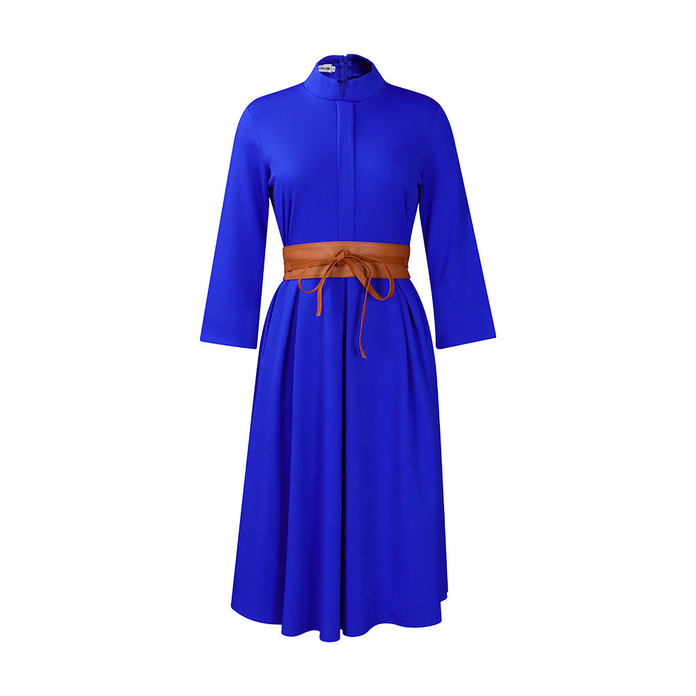 Eveloria Damen Midikleid Stehkragen Abnehmbarer Gürtel