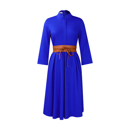 Eveloria Damen Midikleid Stehkragen Abnehmbarer Gürtel