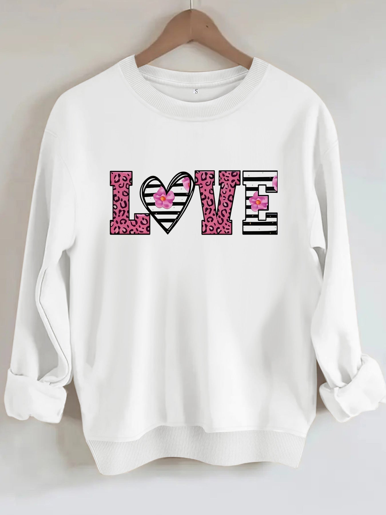 Damen Sweatshirt Leopardenherz-Design Komfortschnitt Grau
