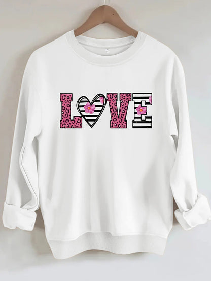 Damen Sweatshirt Leopardenherz-Design Komfortschnitt Grau