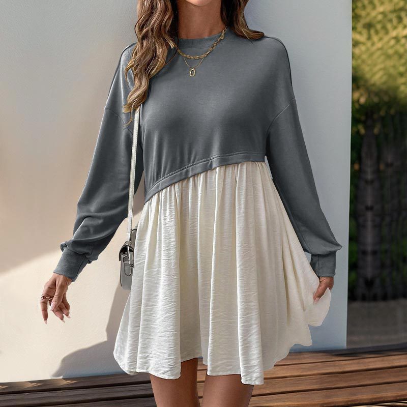 Damen Sweatkleid Farbblockdesign Lässig Eveloria