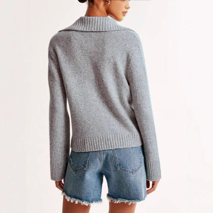 Damen Pullover Weiter Kragen Geripptes Bündchen Eveloria