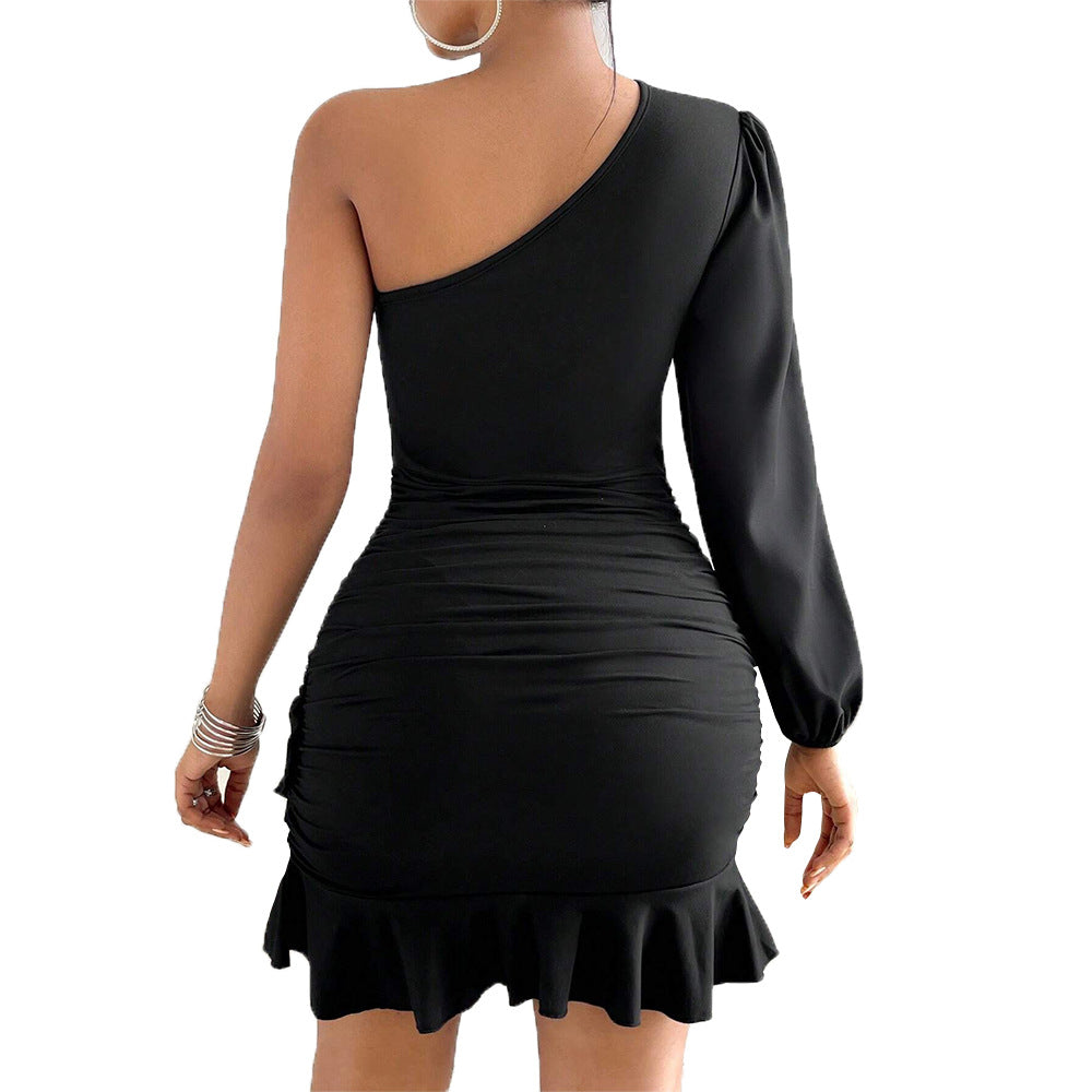 Damen Wickelminikleid Asymmetrisch Rüschensaum Eveloria