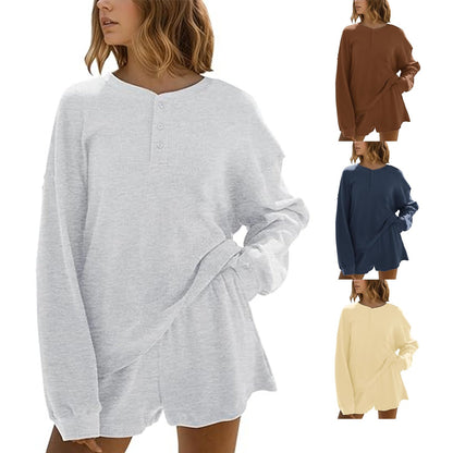 Damen Langarm-Pullover Lässig Knopfdetails Grau Eveloria - Eveloria
