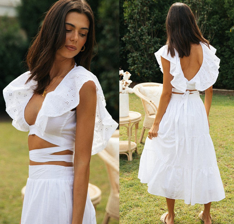 Damen Sommerkleid mit Rüschenkragen und Rückenschnürung Eveloria - Eveloria