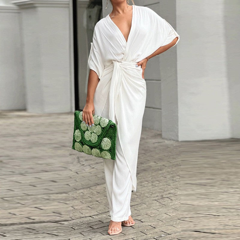 Damen Wickeljumpsuit Lässig Tailliert Eveloria