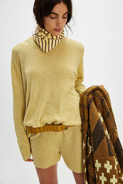 Damen Strick-Set Oversized Pullover Kurze Hose Grau Eveloria