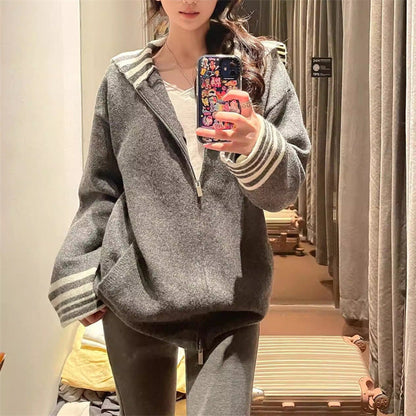 Damen Cardigan mit gestreiften Ärmeln Casual Modell