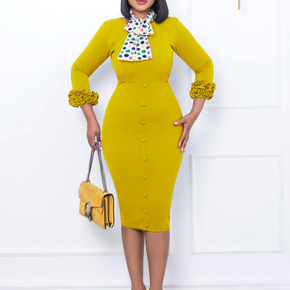 Damen Midi-Kleid Rüschenärmel Schwarz - Eveloria