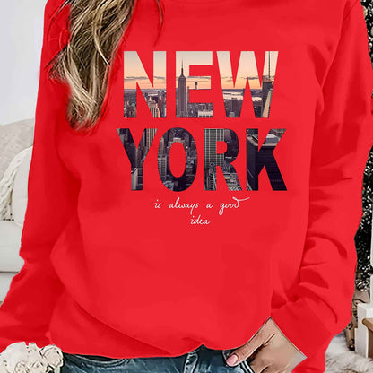 Damen Sweatshirt New York Skyline Druck Gemütlich Größe S-XXL