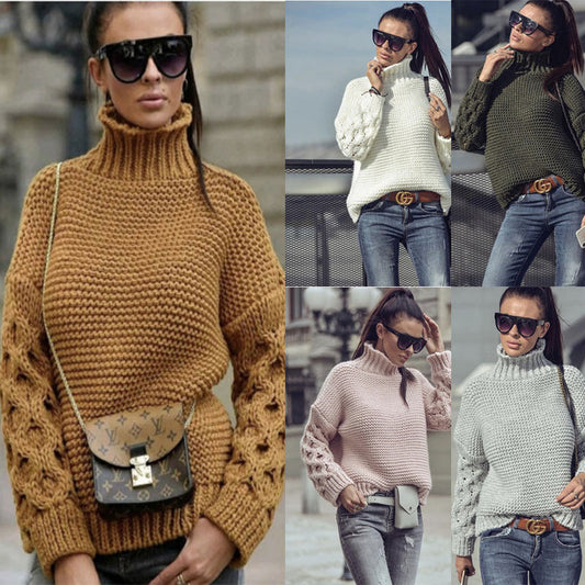 Damen Strickpullover Hochkragen Pompönärmel Eveloria - Eveloria