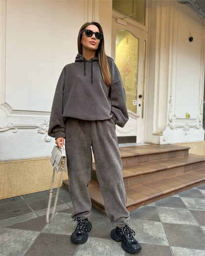 Damen Fleece-Loungewear-Set mit Kapuze Weit Eveloria