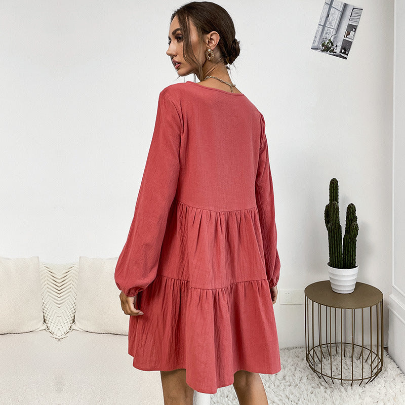 Damen Sommerkleid Luftig Knopfleiste Rüschen Weiß