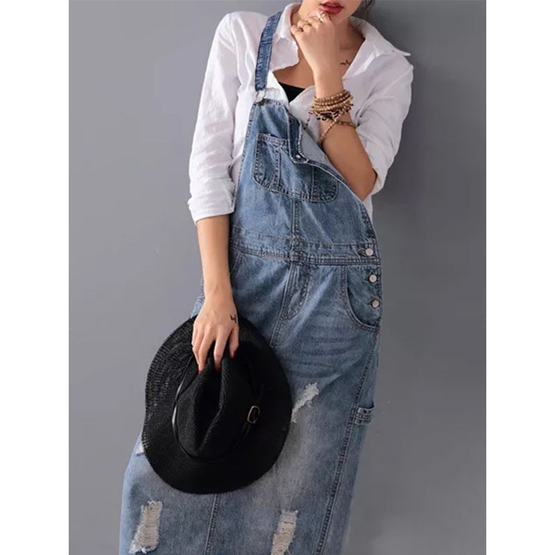 Eveloria Damen Jeansrock mit Trägern - Eveloria