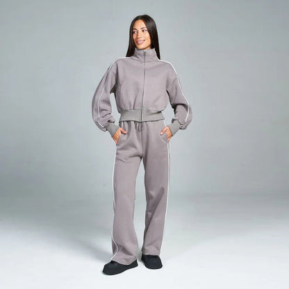 Damen Sportanzug Stehkragen Weite Hose Eveloria