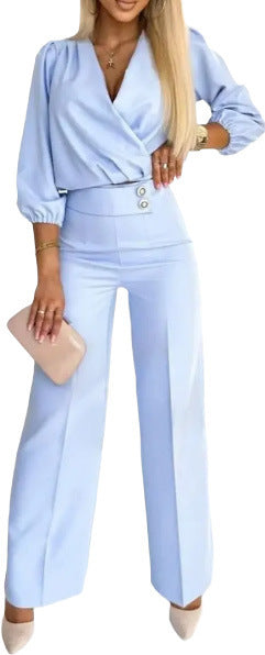 Damen Jumpsuit Wickeloberteil Hochtailliert Eveloria