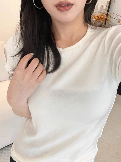 Damen Figurbetonter Basist-Shirt Eveloria Baumwolle Weiß