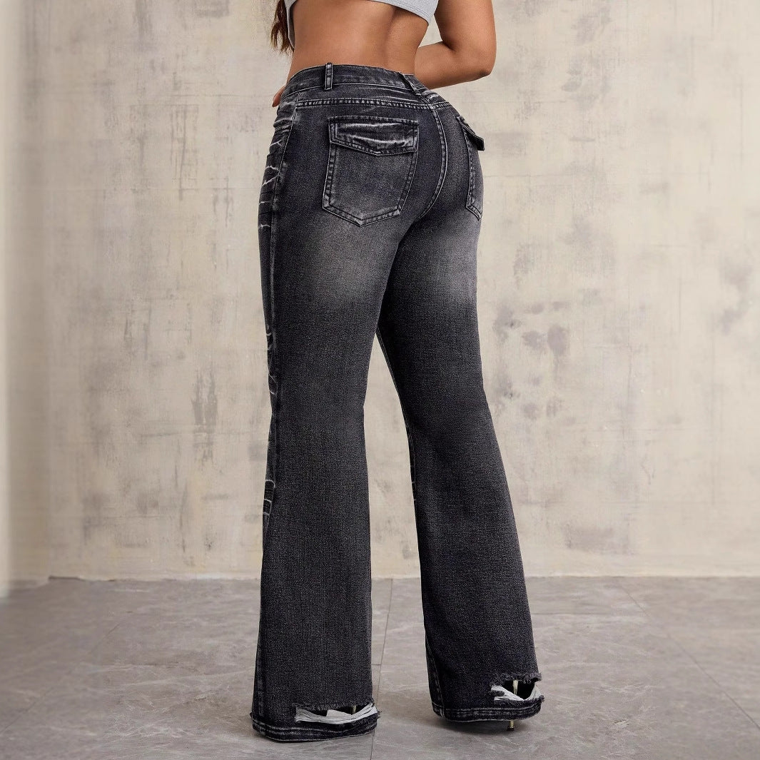 Damen High-Waist Bootcut Jeans Used-Look