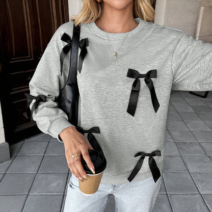 Damen Sweatshirt Dekorative Satinschleifen Eveloria