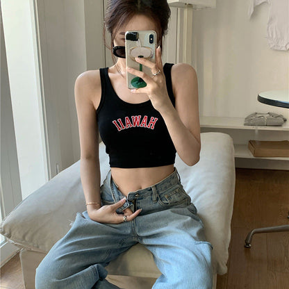 Damen Cropped Tanktop Bequem Baumwolle Weiß