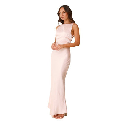 Damen Maxikleid Schmal Satin Eveloria