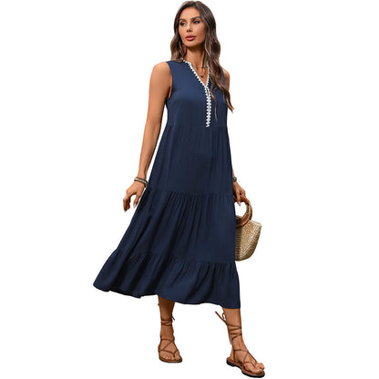 Damen Maxikleid Elegante Knopfleiste Voluminöser Rock