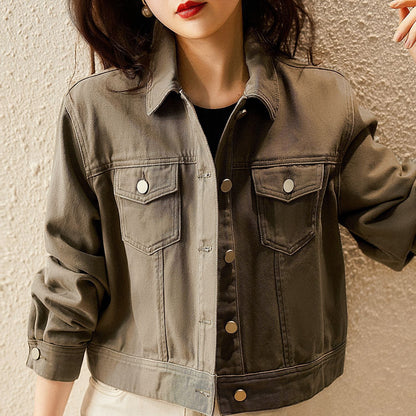 Damen Denimjacke Kurz Modische Druckknöpfe Blau Eveloria