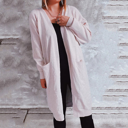Damen Strickcardigan Lässig Offener Schnitt Beige