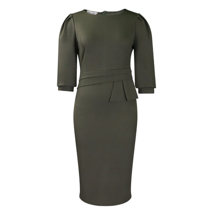 Damen Etuikleid Voluminöse Puffärmel Elegante Drapierung