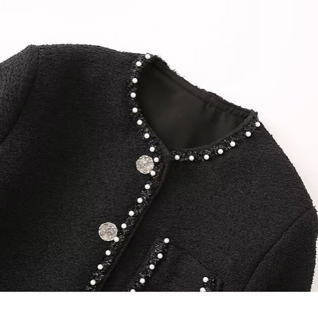 Eveloria Damenjacke Perlenkragen Praktische Taschen Elegant
