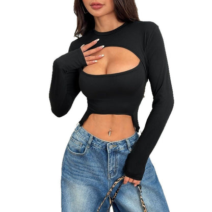 Damen Langarmtop Figurbetonter Stil Asymmetrischer Ausschnitt
