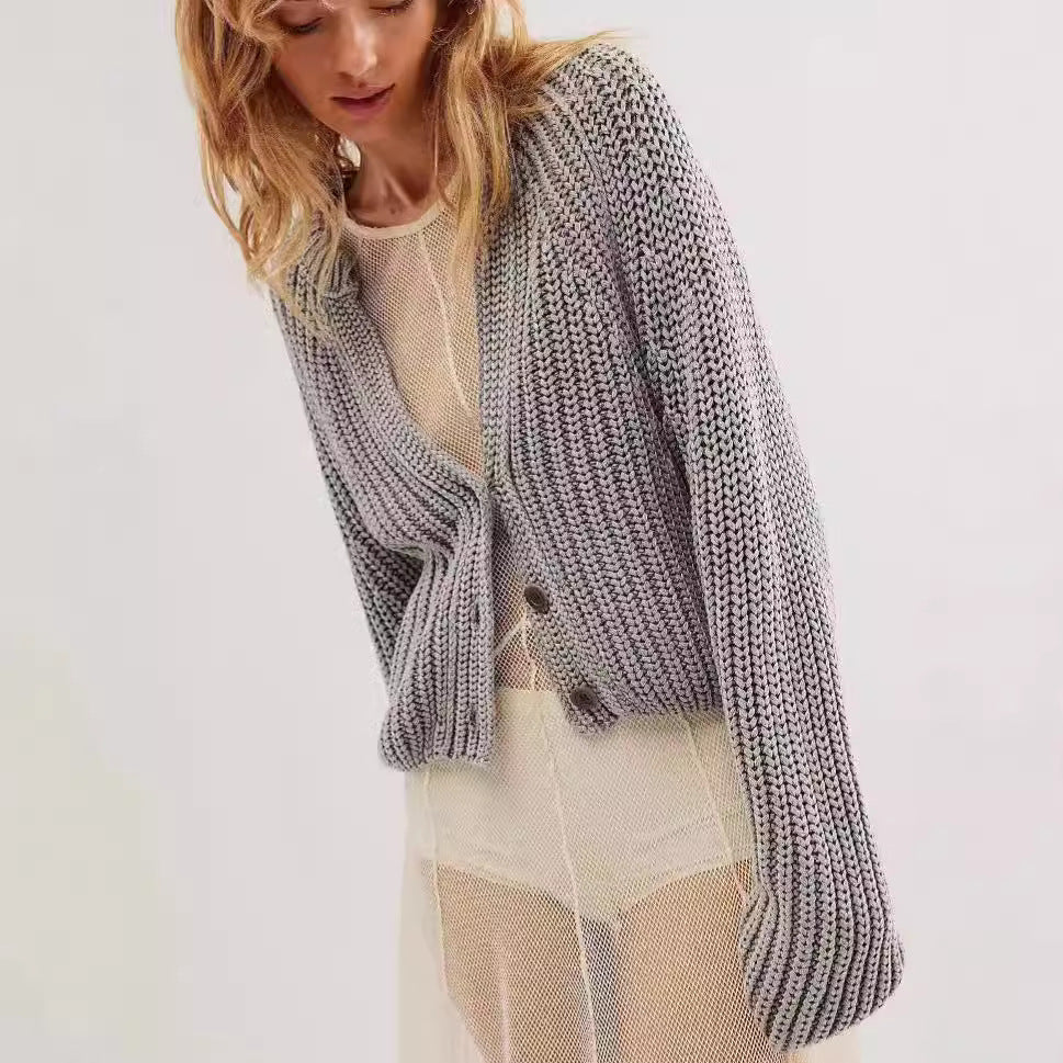 Damen Strickcardigan Lässig Überschnittene Schultern Knopfdetails