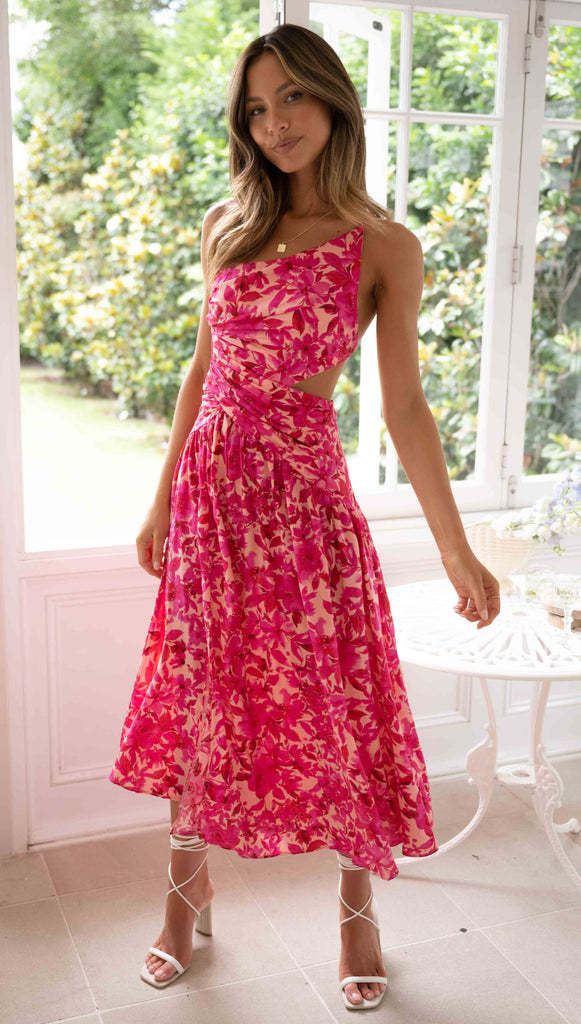 Damen Maxikleid Cut-Out Asymmetrischer Ausschnitt Fließend