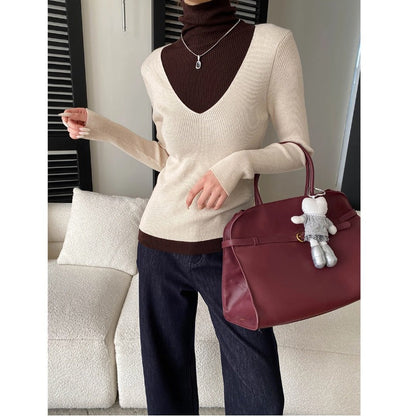 Damen V-Ausschnitt Pullover Rippstrick Fein Eveloria