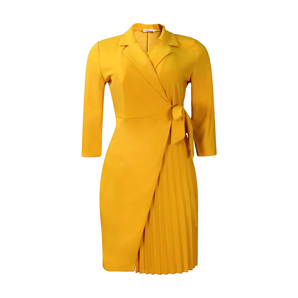 Damen Wickelkleid Blazer-Stil Plissiert Eveloria