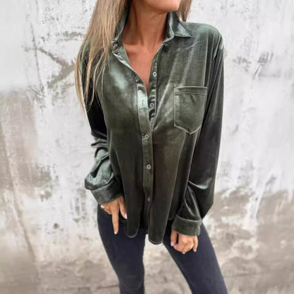 Damen Samtbluse Elegante Bluse Mit Brusttasche Eveloria