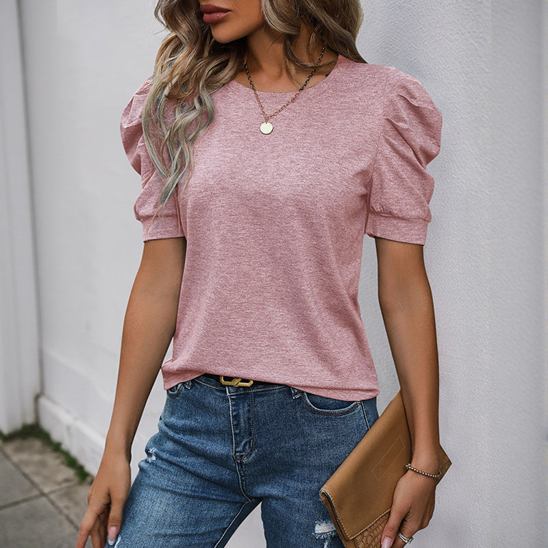 Damen T-Shirt Puffärmel Rundhalsausschnitt Eveloria