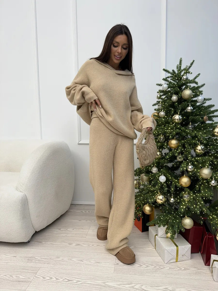 Damen Strick-Loungewear-Set Oversized Pullover Weite Hose