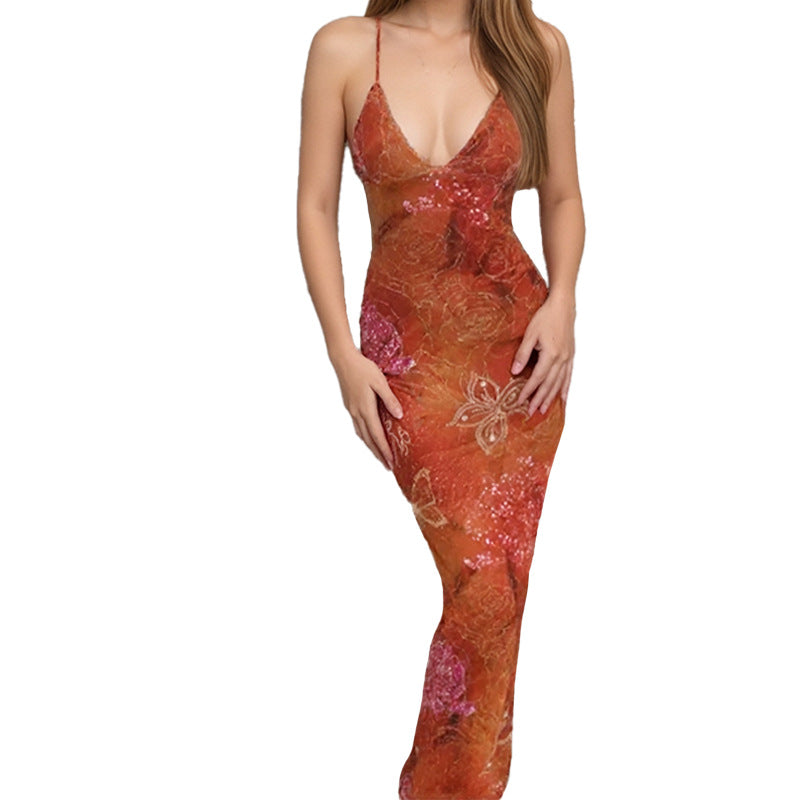 Damen Maxikleid V-Ausschnitt Spaghettiträger Eveloria