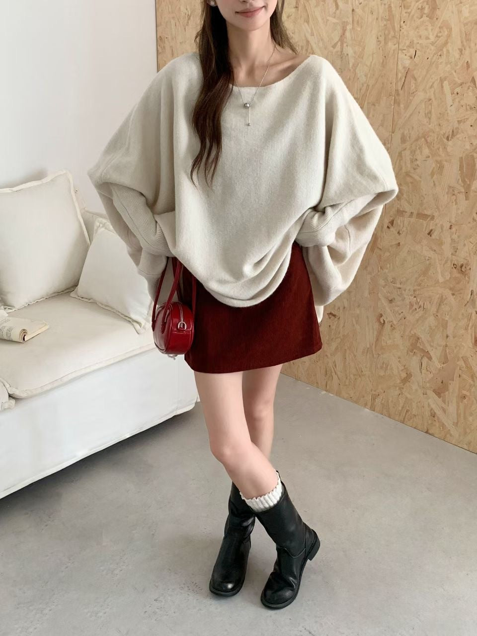 Damen Oversized Pullover Weiches Material Lässiger Schnitt Beige
