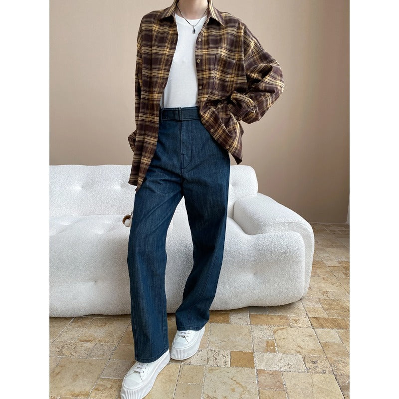 Damen High-Waist Jeans Weites Bein Elastisch Eveloria