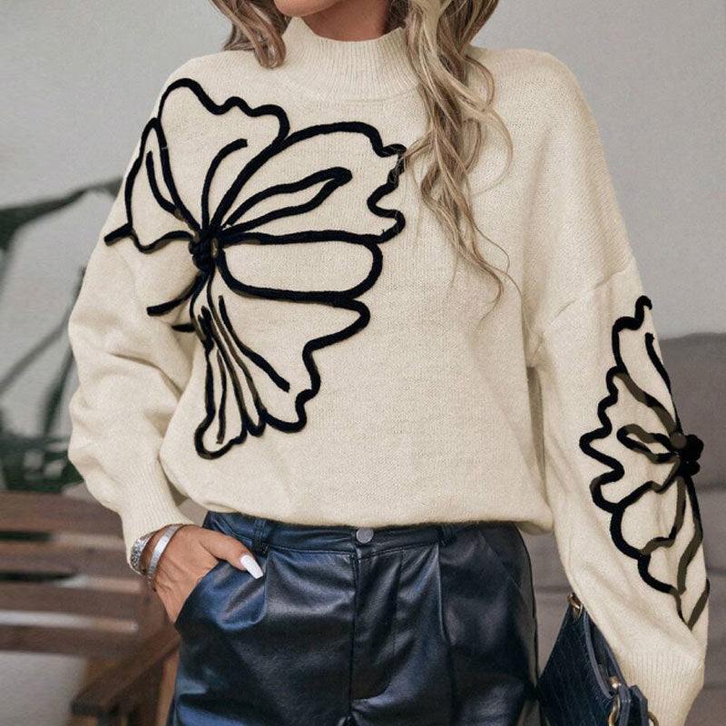 Damen Strickpullover Florales 3D-Design - Eveloria