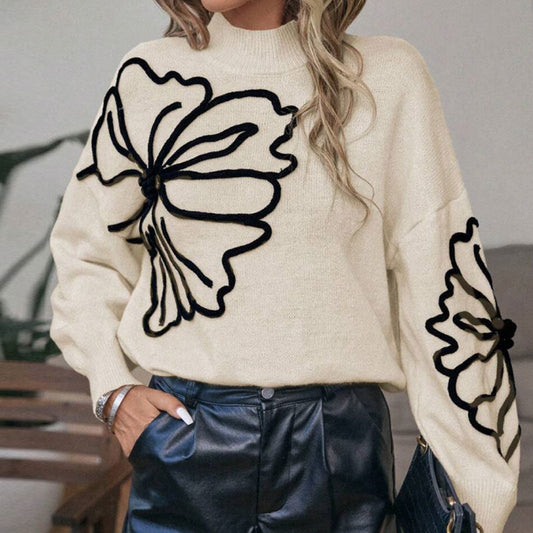Damen Strickpullover Florales 3D-Design - Eveloria