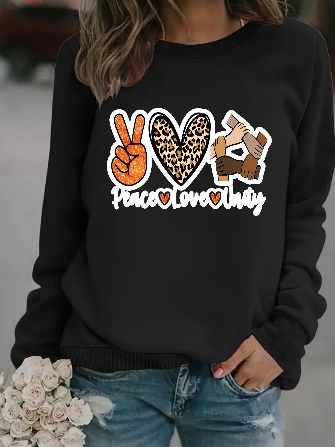 Damen Sweatshirt Peace Love Unity Motiv Eveloria