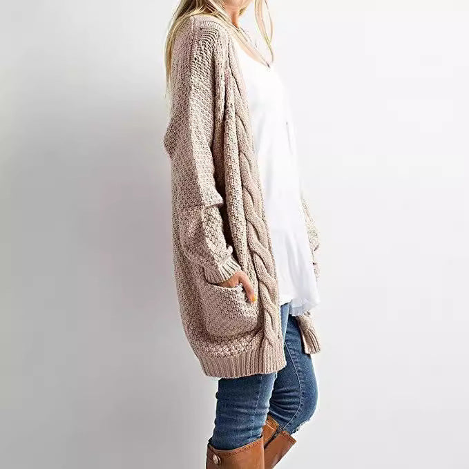 Damen Strickjacke Strukturiertes Muster Praktische Taschen Grau - Eveloria