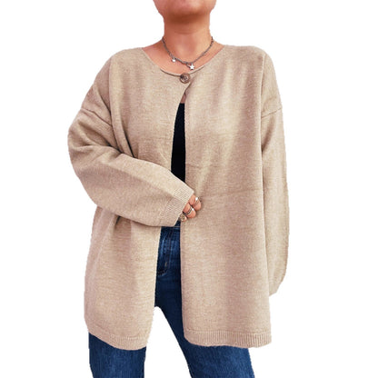 Damen Strickcardigan Weich Offene Vorderseite Beige Eveloria