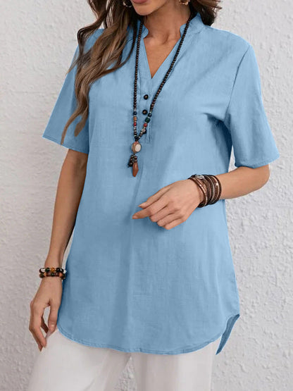 Damen Blusenshirt Kurzärmlig Modern Druckknöpfe Bequem Weiß
